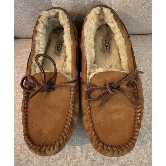 UGG Dakota Chestnut Suede Fur Slippers Womens Size 7 - Picture 1 of 7